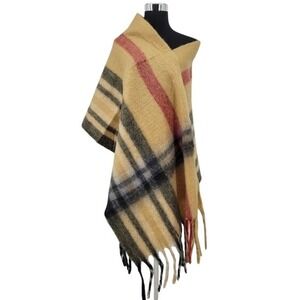 GM Fashion USA Tan Plaid Oversized Scarf Fringe Wrap Shawl Soft Fuzzy New